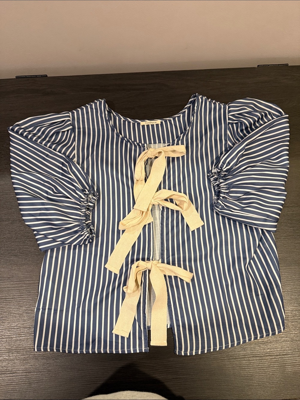 Striped Navy & White Tie-Front Top